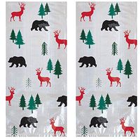 40 Cozy Country Christmas Cellophane Goody Bags | Twist Ties Included |11.5 inch | Tree Deer Bear Print