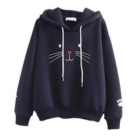 Womens Long Sleeve Hoodies,LuluZanm Sales! Ladies Fashion Cat Printing Long Sleeve Sweatshirt Casual Pullover Tops Navy