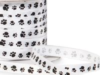 Pack of 1, White Paw Print Satin Ribbon Single Faced Satin 1/4" X 50 Yards For Pet Packaging