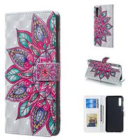 Amocase Wallet Leather Case with 2 in 1 Stylus for Samsung Galaxy A50,Premium Slim Cute 3D Painting Shockproof Magnetic PU Leather Card Slot Stand Case - Retro Mandala