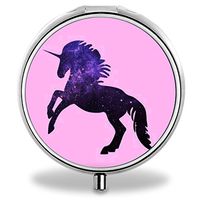 Unicorn Pill Case, Round Stainless Drug Organizer Container Medicine Cover for Pocket Daily&Weekly
