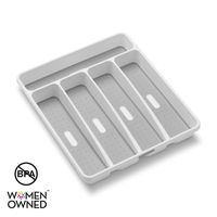 madesmart Classic Small Silverware Tray - White | CLASSIC COLLECTION | 5-Compartments | Icons help sort Flatware, Utensils and Cutlery | Soft-grip Lining and Non-slip Feet | BPA-Free