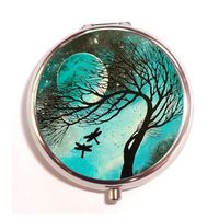 Dragonfly Bliss Aqua Teal Dragonflies Silhouettes Moon Custom Fashion Silver Round Pill Case Drug Organizer Holder Pocket Or Wallet Organizer Case