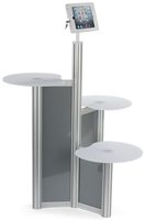 Displays2go, Floor Standing iPad Station with 3 Tabletops, Steel, Aluminum, Acrylic Build - Silver, Frosted (IPDTBL3)