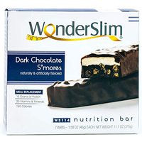 WonderSlim Meal Replacement Protein Bar - Low Carb Nutrition Bar for Women & Men - Dark Chocolate S'mores - High Fiber, KETO Friendly, Weight Loss Diet Snack Bar (7ct)