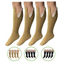 HealthyNees Open or Closed Toe 20-30 mmHg Zipper Compression Medical Leg Socks (2 Pairs Closed Toe Beige, 4X-Large)