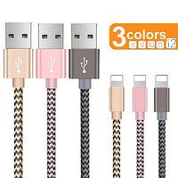 OTISA Charger Cable for Phone, Charger Cord 3 Pack Nylon Braided Charging Cord Compatible Phone xs/xsmax/xr/8/8plus/7/7plus/6/6plus pad pod & More(Gold/Pink/Grey)