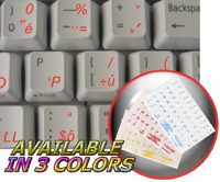 SLOVAK KEYBOARD STICKERS WITH RED LETTERING TRANSPARENT BACKGROUND