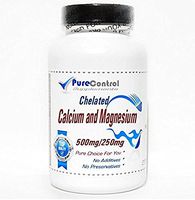 Chelated Calcium and Magnesium 500mg / 250mg // 200 Capsules // Pure // by PureControl Supplements