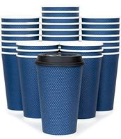 Glowcoast Disposable Coffee Cups With Lids - 16 oz To Go Coffee Cup With Lid (70 Set). Large Togo Travel Paper Hot Cups Insulated For Hot and Cold Beverage Drinks, No Sleeves Needed (Midnight Blue)