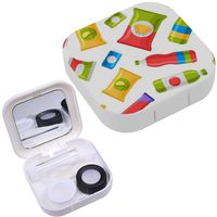 Portable Contact Lens Case Box Travel Kit Mirror + Bottle + Tweezers Container Holder [ Fast Food Snacks Drinks ]
