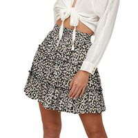 Sayhi Women's High-Waisted Fungus Floral Skirt Summer Casual Beach Short Skirt Mini Skater Skirt (Navy,XL)