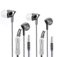 2 Acuvar Wired Ear Bud Headphones with Passive Noise Cancelling, in-line Microphone and Play/Pause Button (Silver)