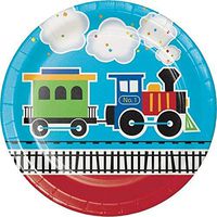 Creative Converting 322203 All Aboard Blue Boy's 1st Birthday Party Paper Dinner Plates, 9", Multicolor
