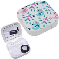 Portable Contact Lens Case Box Travel Kit Mirror + Bottle + Tweezers Container Holder [ Bird Flower ]