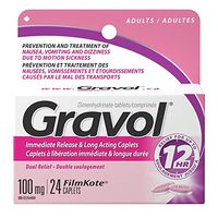 Dual Relief 12 Hour Long Lasting GRAVOL (24 caplets) Antinauseant for Nausea, Vomiting, Dizziness & Motion Sickness