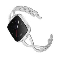 Mtozon Metal Bands Compatible with Fitbit Versa 2/Versa Lite/Versa for Women, Slim Bling Bracelet Rhinestones Breathable Wristbands, Silver