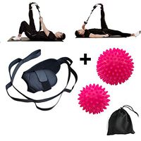 Physical Therapy Belt with Loops, Hamstring Leg Stretcher Strap, Best Spiky Massage Trigger Point Balls, Neck Foot Legs Back Pain Relief Rollers, for Rehab Workout Pilates Dance (1 belt, rose balls)