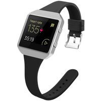 YiJYi Slim Bands Compatible with Fitbit Blaze,Thinner Soft Silicone Band with Metal Frame Replacement Wristband for Women Men Small Large (Large(6.3"-8.3"), Black/Silver Frame)