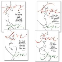 Peace, Hope, Love, Joy Petite Note Christmas Holy Cards 12 Notecards with Envelopes and Free Cross Bookmark