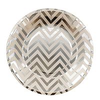 YouMeBest Disposable Paper Plates Silver Chevron Round Paper Plates 9-Inch 36pcs