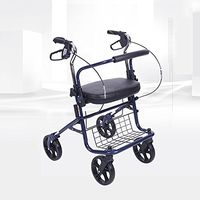 Rollator Walker with Seat Seniors Accessories Folding Transport Chair with Bag Non-Slip Rolling Rollator Light Weight Aluminum Alloy Adjustable (Blue)