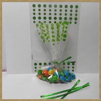 100pcs 4X 6 Polka dot Cello Bags + 100 Matched Twist Ties for Party Gift Packing (Green)