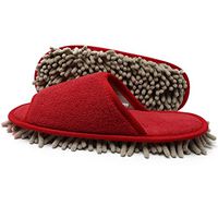 Ofoot Microfiber Chenille Mop Slippers Set,House Dust Dirt Hair Cleaner,Reusable Mop Slippers & Mop Hand Towels for Bathroom Office Kitchen House Polishing Cleaning (Red+Grey)