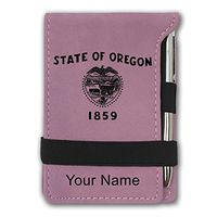 Mini Notepad, Flag of Oregon, Personalized Engraving Included (Pink)