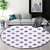 RUGSMAT Purple Small Round Rug Carpet,Watercolor Paint Style Nostalgic Retro Style Polka Dot Pattern Nursery Theme Classic Door Mat Indoors Bathroom Mats Non Slip,Diameter-51 Inch Lilac Blue