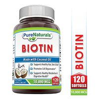 Pure Naturals Biotin Made with Coconut Oil Dietary Supplement - 10,000mcg - 120 Softgels - Supports Healthy Hair, Skin & Nails - Promotes Cell Rejuvenation