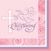 Faithful Dove Christening Pink Luncheon Napkins