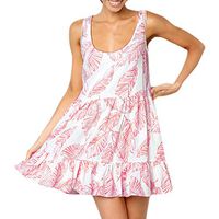 TWGONE Sleeveless Dresses For Women Summer Floral Leaves Printing Cold Shoulder Mini Dress Princess Dress (Large,Red)