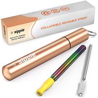 Reusable Straw with Case Made of Light Aluminum - Collapsible Straw Reusable with Silicone Tip for your lips - Portable Straw Drinking Reusable with Cleaning Brush included - Rose Gold