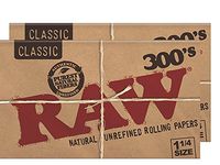 RAW 300's Classic Natural Unrefined Rolling Papers 300 Leaves Per Pack 1 1/4 Size (2 Packs)