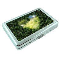 Green Heart Em1 Hip Silver Cigarette Case Id Holder Metal Wallet 4" X 2.75" RFID Protection