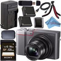 Panasonic Lumix DMC-ZS100 Digital Camera (Silver) DMCZS100S + DMW-BLG10 Lithium Ion Battery + External Rapid Charger + Sony 128GB SDXC Card + Small Case + Flexible Tripod Bundle