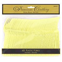 Premium Heavy Weight Plastic Forks | Light Yellow | Pack of 48 | Party Supply