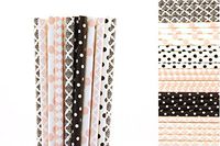 Light Pink and Black Paper Straws Mix - Damask, Polka Dots, Diamond (50)