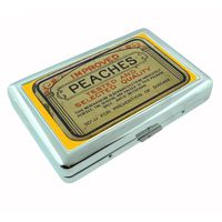 Vintage Condom Tin Peaches Metal Silver Cigarette Case Holder Box D-036