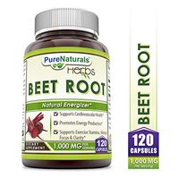 Pure Naturals - Beet Root Dietary Supplement - 1,000 Milligrams per Serving - 120 Capsules – Support Cadiovascular Heath*Promotes Energy Production- Support Exercise Stamina,Mental Focus & Clarity*