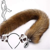 2Pcs, Ears Headband + Three Sizes Long Brown B-ü-t-t P-l-ǔ-g Fox Tail Massager Halloween Party Tōys Prǒps (Style 3, L)