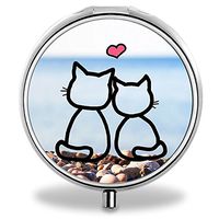 Compact 3 Compartment Medicine Case, IMLONE Customized Cat in Love Pill Organizer Metal Pill Box Pill Container for Purse, Travelling and Daily Needs