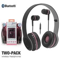 2 in 1 Pack Folding Bluetooth Wireless Headphones + Wired Buds Mic Stereo Headset For Smartphones iPhone Samsung Android HTC LG Pixel (Rose Gold)