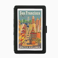 Perfection In Style Black Color Metal Cigarette Case D-048 San Francisco, California - United Air Lines - Cable Car in Chinatown - Vintage Airline Travel