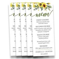 Set of 20 Personalized Wedding Menu Placecards - Customized Wedding Place Setting Menus - Sunflower Menus (04-001)
