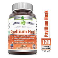 Amazing Formulas Psyllium Husk-750 Mg,120 Veggie Capsules(Non-GMO,Gluten Free)-Made with Organic Psyllium Husk - Supports Digestive Health, Regularity & Internal Cleansing-Supports Healthy Weight Mana