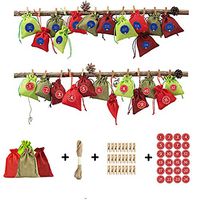 Y-QUARTER Christmas Gift Bag, 24Pcs Advent Christmas Calendar Filling Candy Bag with Number German Stickers,4 Colors