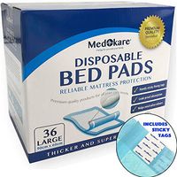 Medokare Disposable Incontinence Bed Pads - Hospital Grade 1500ml Super Absorbent Disposable Bed Mats for Bedwetting, UnderPad for Kids, Waterproof Mattress Pad Protector with Adhesive -36Pads w/Tags
