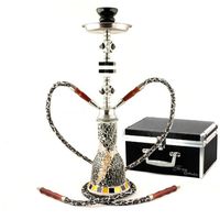 GSTAR Deluxe Series: 20" 2 Hose Hookah Complete Set w/ Travel Case - Mosaic Tile Art Glass Vase - (Black w/ Case)